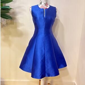 Royal Blue Kate Spade Silk Blend Party Dress Cocktail Size 4 Pockets Textured S